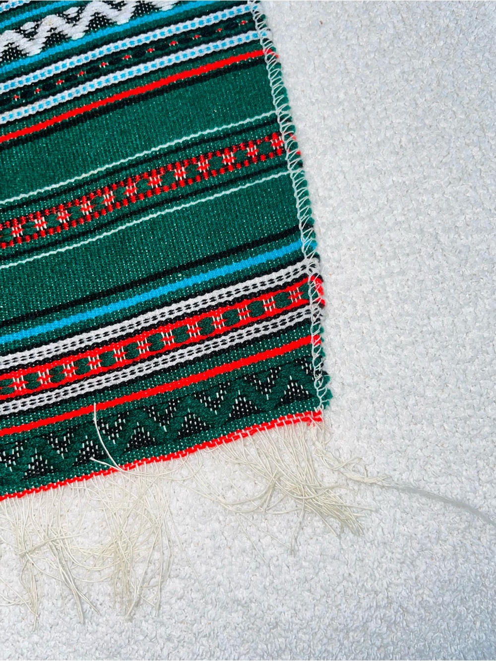 Handwoven Green Patterned Fringe table runner